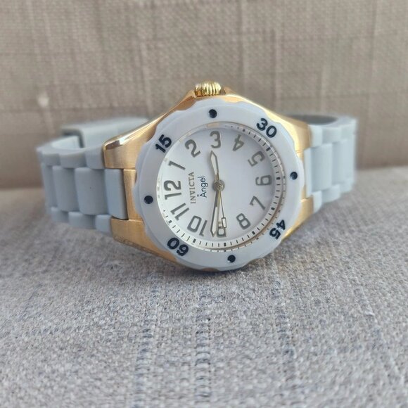 Invicta Angel Ladies Wristwatch Gold Tone Case Gray Rubber Band Analog Watch main image 6